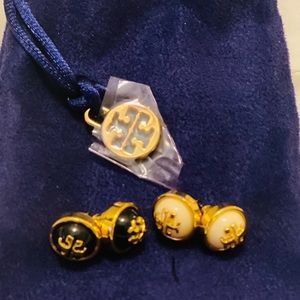 Tory Burch Logo Studded Earrings (2 pair)